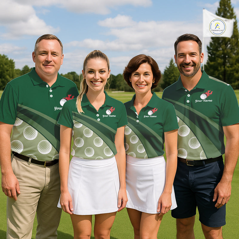 Funny Golf Balls Pattern Mens Golf Polo Shirts Custom Name Golf Apparel For Men | Green NBT741