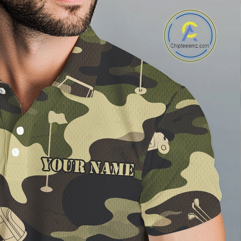 Green Camo Mens Golf Polo Shirts Custom Golf Attire For Men, Personalized Golfer Gifts NBT626