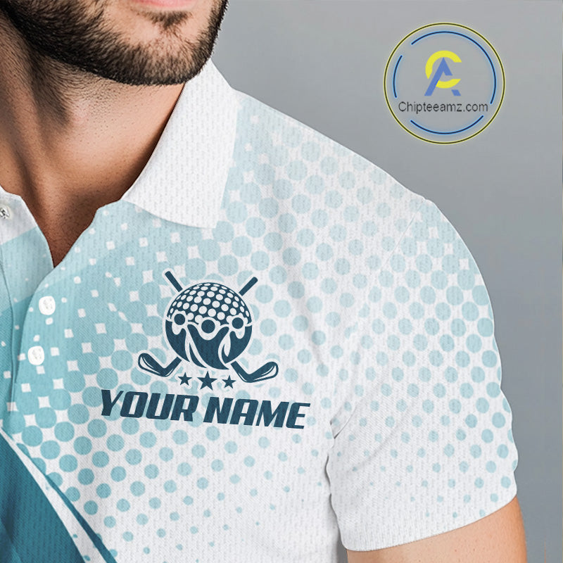 Mens Golf Polo Shirt Blue Pattern Custom Name And Team Name Golf Shirt, Golfing Gifts NBT528