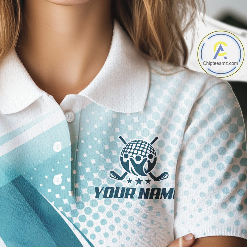 Womens Golf Polo Shirt Blue Pattern Custom Name And Team Name Golf Shirt, Golfing Gifts NBT528