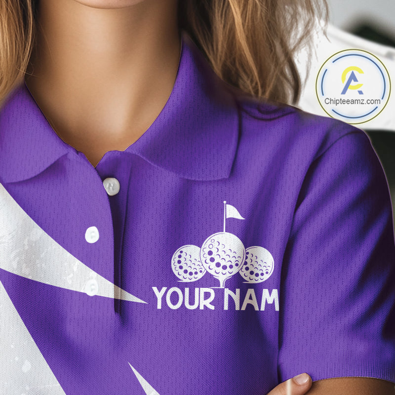 Womens Golf Polo Shirts Custom Name Purple And White Golf Shirt, Golf Attire NBT670