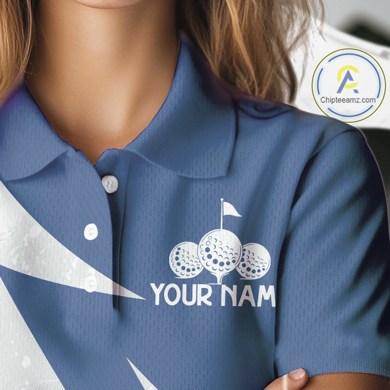 Womens Golf Polo Shirts Custom Name Navy Blue And White Golf Shirt, Golf Attire NBT671