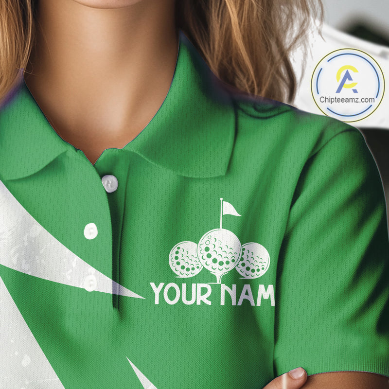 Womens Golf Polo Shirts Custom Name Green And White Golf Shirt, Golf Attire NBT672