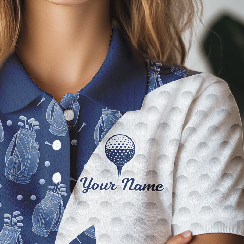 Blue Golf Pattern Polo Golf Shirt For Women Custom Womens Golf Clothes, Best Golf Gifts NBT571