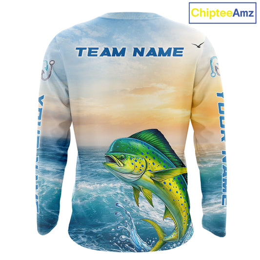 Mahi Mahi Fishing Sunset Custom Fishing Long Sleeve Shirt, Mahi Mahi Compass Offshore Fishing Apparel NBT585