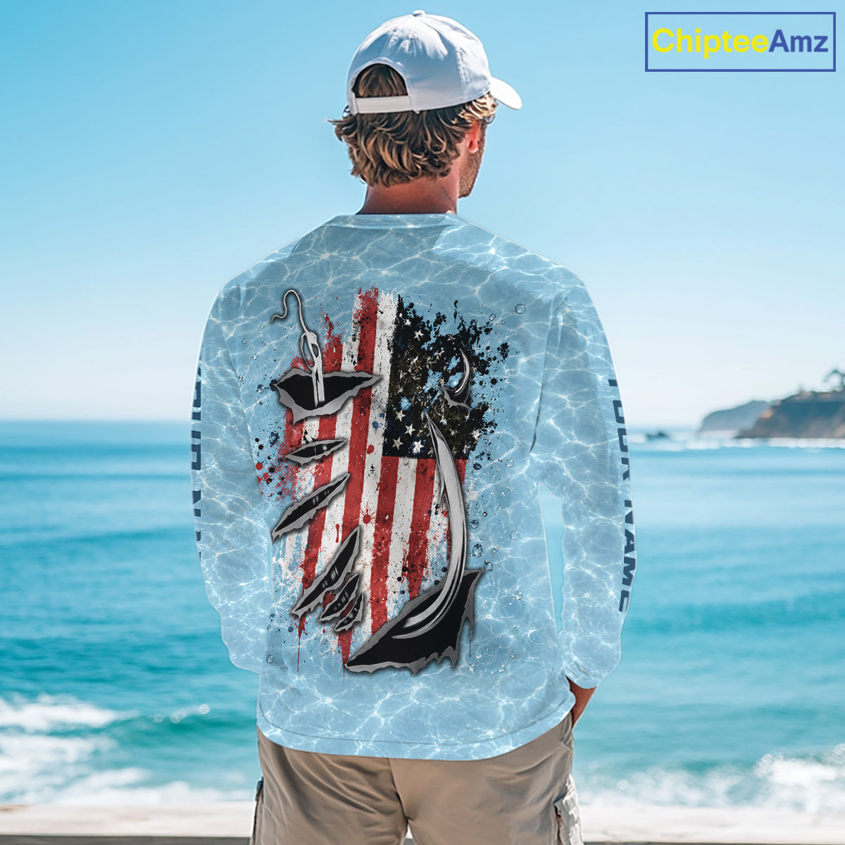 Custom Bass Fishing Long Sleeve American Flag Fish Reaper Fishing Shirts, Bass Fishing Jerseys NBT729