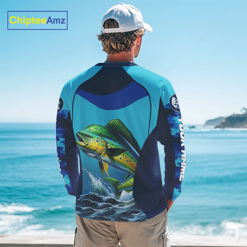 Custom Mahi Mahi Long Sleeve Fishing Shirts For Team, Saltwater Performance Fishing Shirt NBT350