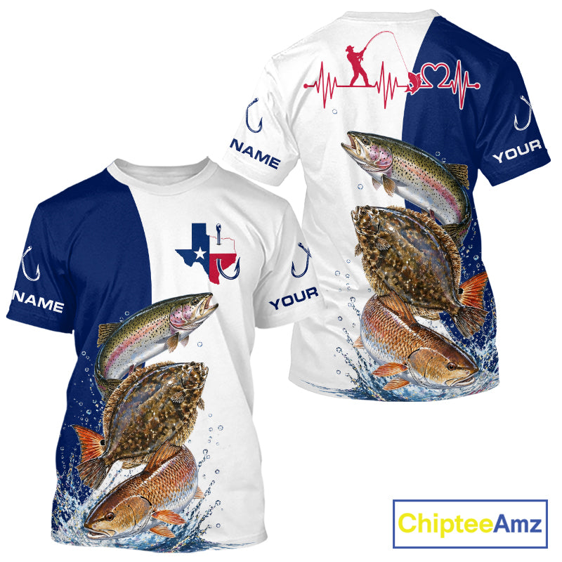 Blue Texas Slam Fishing Custom Performance Team Redfish, Trout, Flounder Fishing T-Shirts NBT679