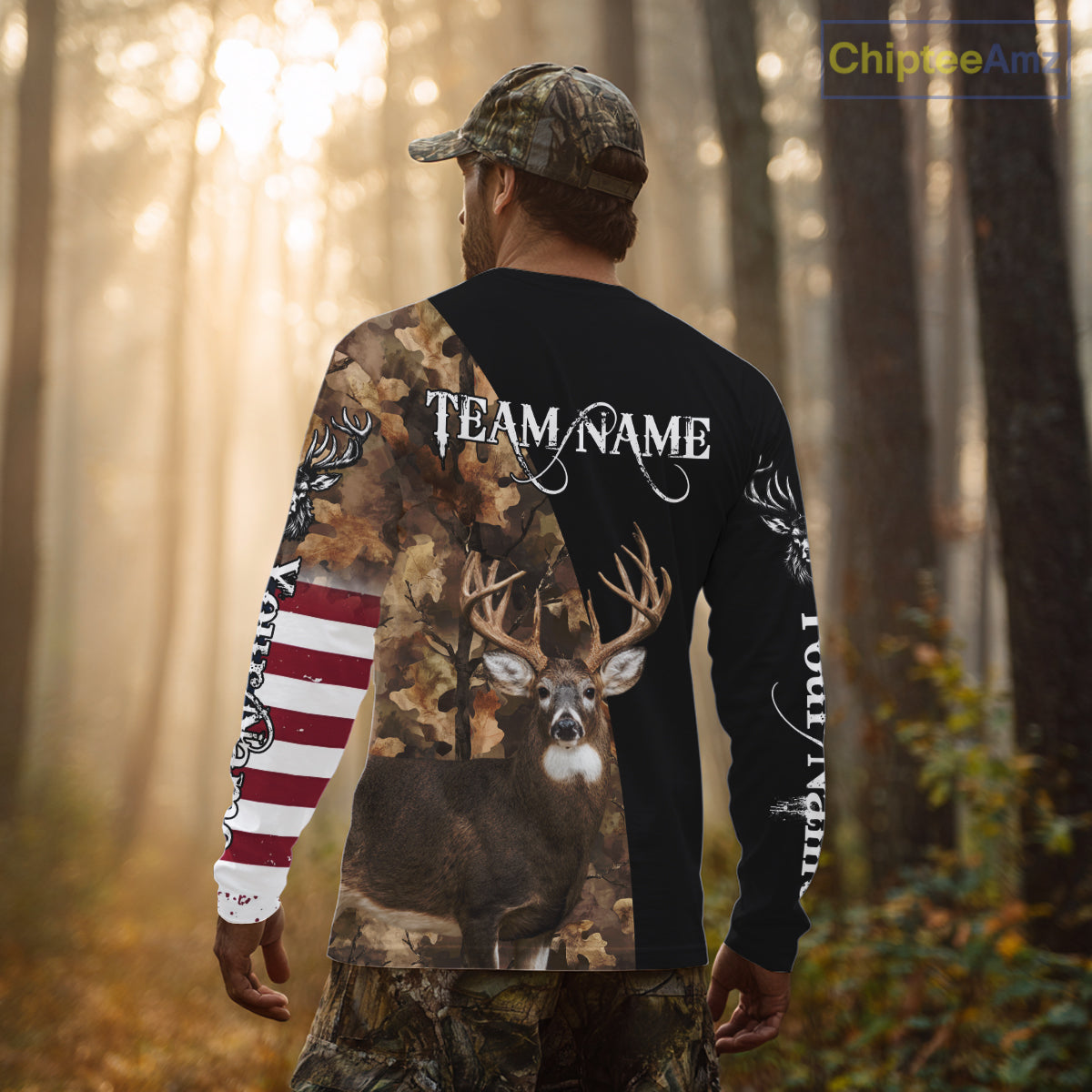 Whitetail Deer Hunting Shirt Camo With US Flag And Buck Head – Best Hunter Gift NBT22