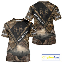 Load image into Gallery viewer, Deer Hunting Shirt Custom Name 3D All Over Print with Deer Skull & Brown Camo For Deer Hunters NBT79