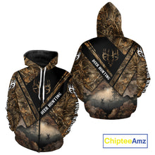 Load image into Gallery viewer, Deer Hunting Shirt Custom Name 3D All Over Print with Deer Skull & Brown Camo For Deer Hunters NBT79