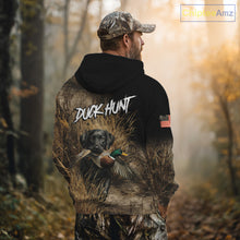 Load image into Gallery viewer, Custom Duck Hunting with Black Labrador Retriever US Flag Camo Shirts, Duck Hunting Clothes for Men NBT130