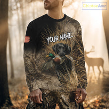 Load image into Gallery viewer, Custom Duck Hunting with Black Labrador Retriever US Flag Camo Shirts, Duck Hunting Clothes for Men NBT130