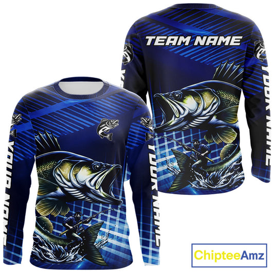 Blue Camo Walleye Custom Fishing Shirts Long Sleeve, Walleye Fishing Shirts NBT446