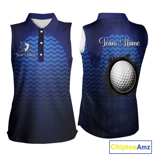 Personalized Sleeveless Golf Polo Shirt For Womens Custom Blue Camo Golf Attire For Women, Golf Gifts For Ladies NBT537