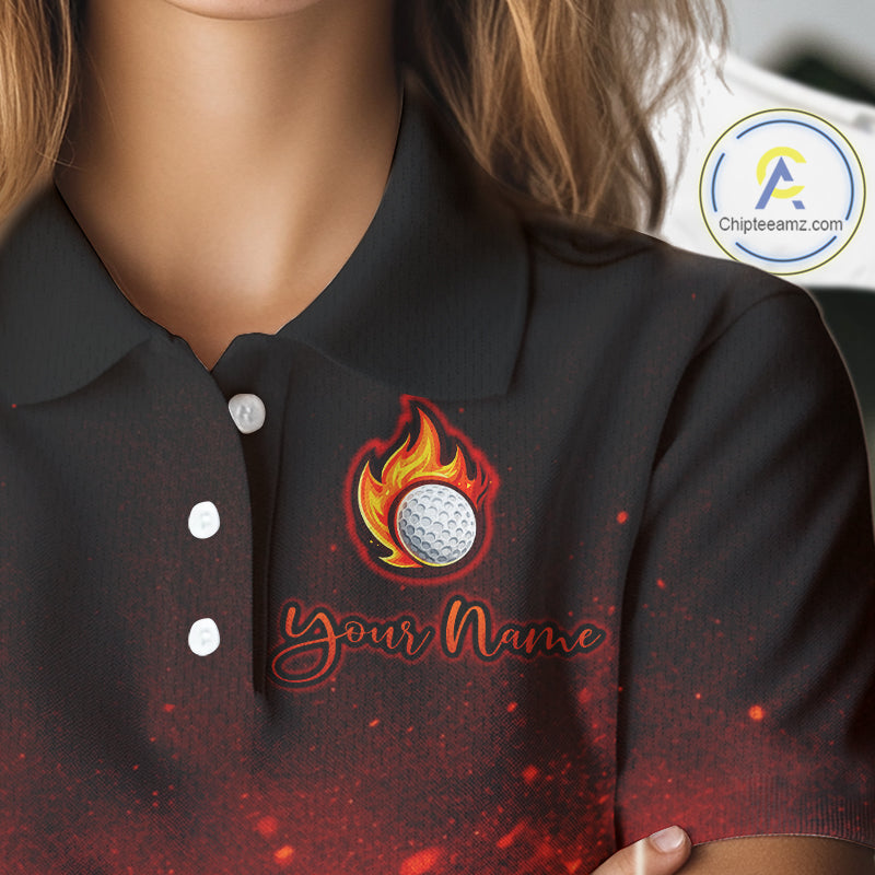 Womens Golf Polo Shirts Golf Ball Fire Custom Name, Golf Shirts For Women, Ladies Golf Top NBT548