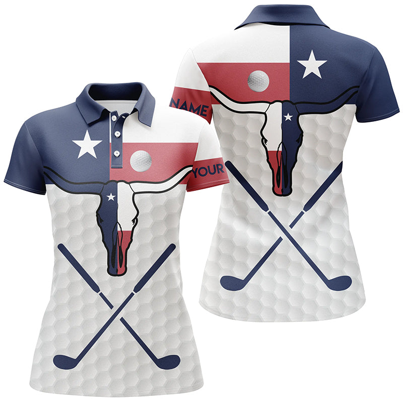 Golf Texas Longhorn Skull Polo Shirt Texas Flag Golf Shirts For Women Patriotic Golf Gifts LDT0547