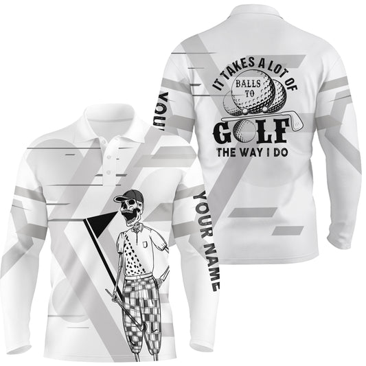 Mens Black & White Skull Golf Polo Shirts Custom Name Crazy Polo Golf Gifts For Men LDT0294