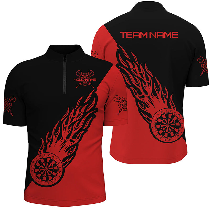 Personalized Red Black Flame Darts Quarter Zip Shirt Custom Dart Shirt For Men Dart Jersey LDT0697