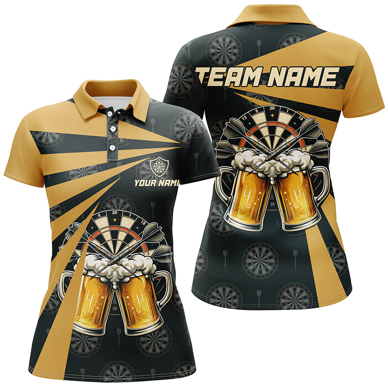 Black Yellow Beer Darts Polo Shirt Custom Darts Shirt For Women Drinking Dart Jerseys LDT1381