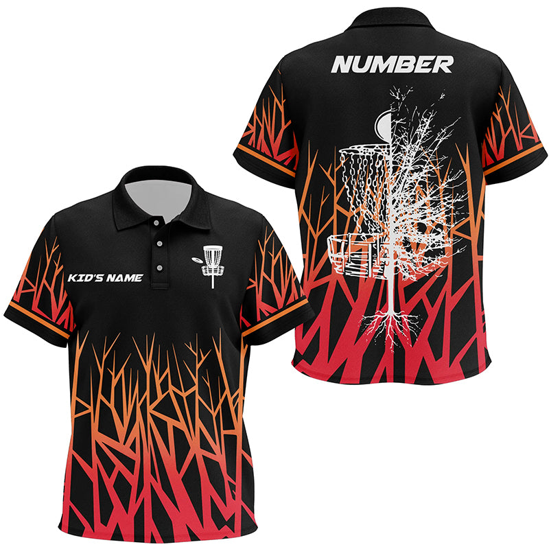 Personalized Disc Golf Basket Tree Red Gradient Kids Polo Shirt Disc Golf Shirts For Kid Golf Gifts LDT1058