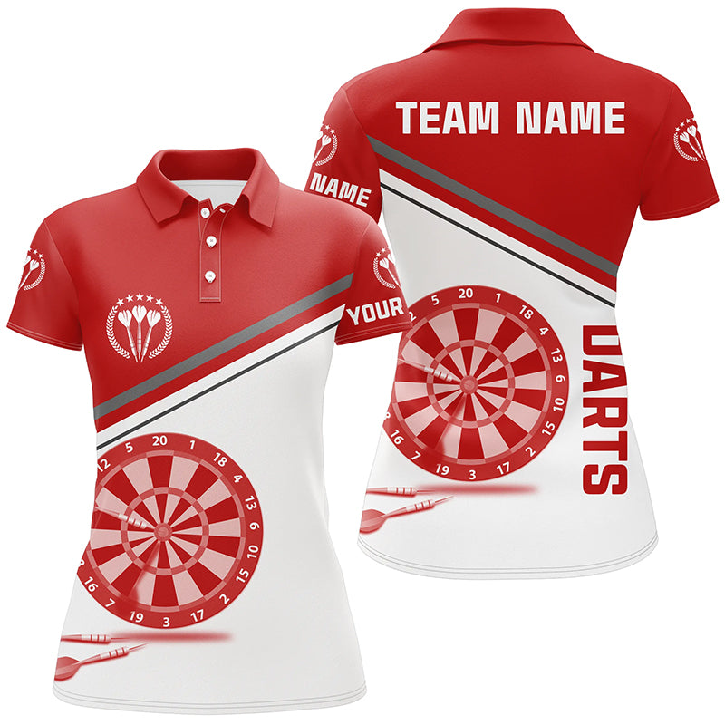 Red White Womens Darts Polo Shirt With Name Customized Darts Shirts For Women Dart Jerseys LDT1297