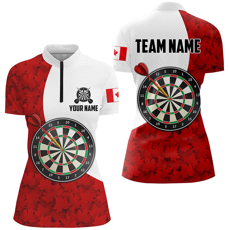 Canada Flag Red Maple Leaf Darts Quarter Zip Shirt Custom Patriotic Dart Jerseys For Women LDT1478