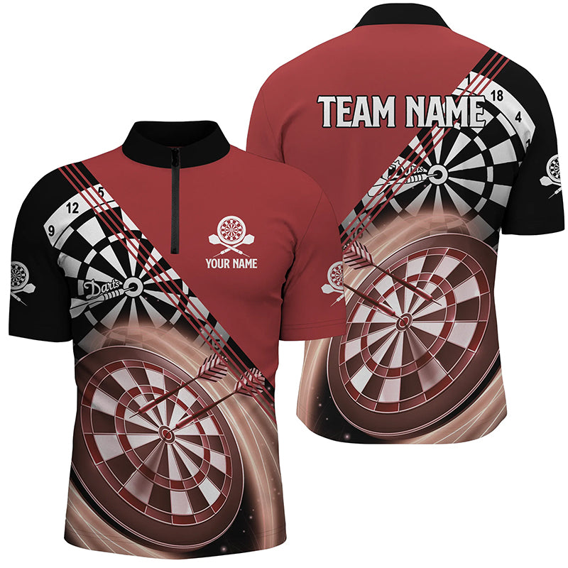 Red Darts Quarter Zip Shirt With Name Customized Cool Darts Shirts For Men Dart Jerseys LDT0938
