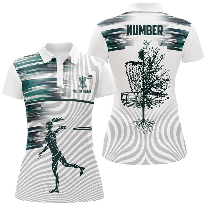Green White Womens Disc Golf Polo Shirts Custom Disc Golf Basket Tops For Women Golfing Gifts LDT1371
