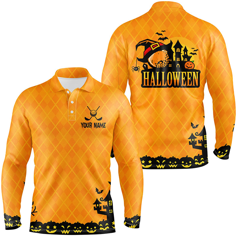 Halloween Landscape Pumpkin Orange Argyle Mens Golf Polo Shirts Custom Funny Golf Gifts For Men LDT0481