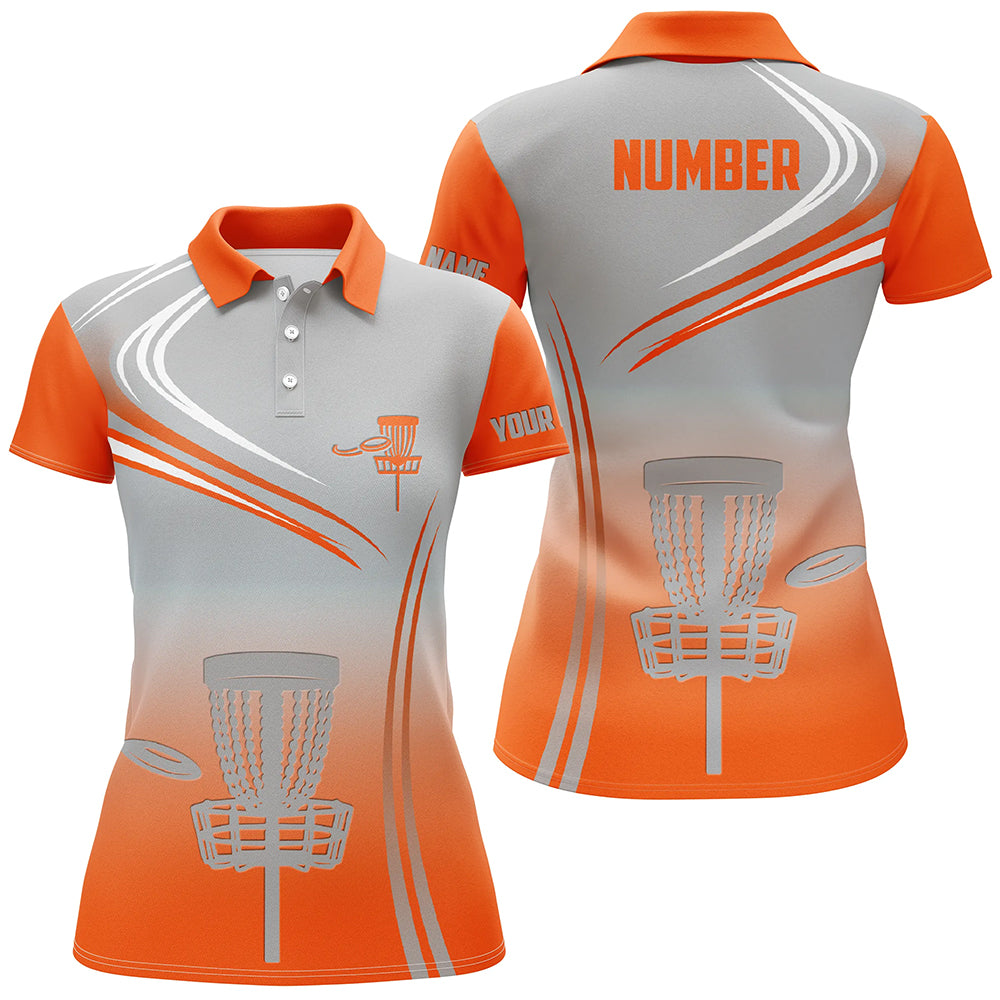 Orange & Grey Womens Disc Golf Polo Shirts Customized Disc Golf Tops For Women Golfing Gifts LDT1322
