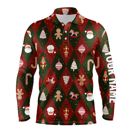 Festive Christmas Icons Golf Mens Polo Shirts Red Green Argyle Golf Shirts For Men Golf Gifts LDT0663