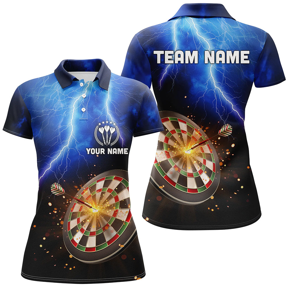 Personalized Thunder Lightning Blue Womens Darts Polo Shirt Custom Dart Jerseys For Women LDT0688