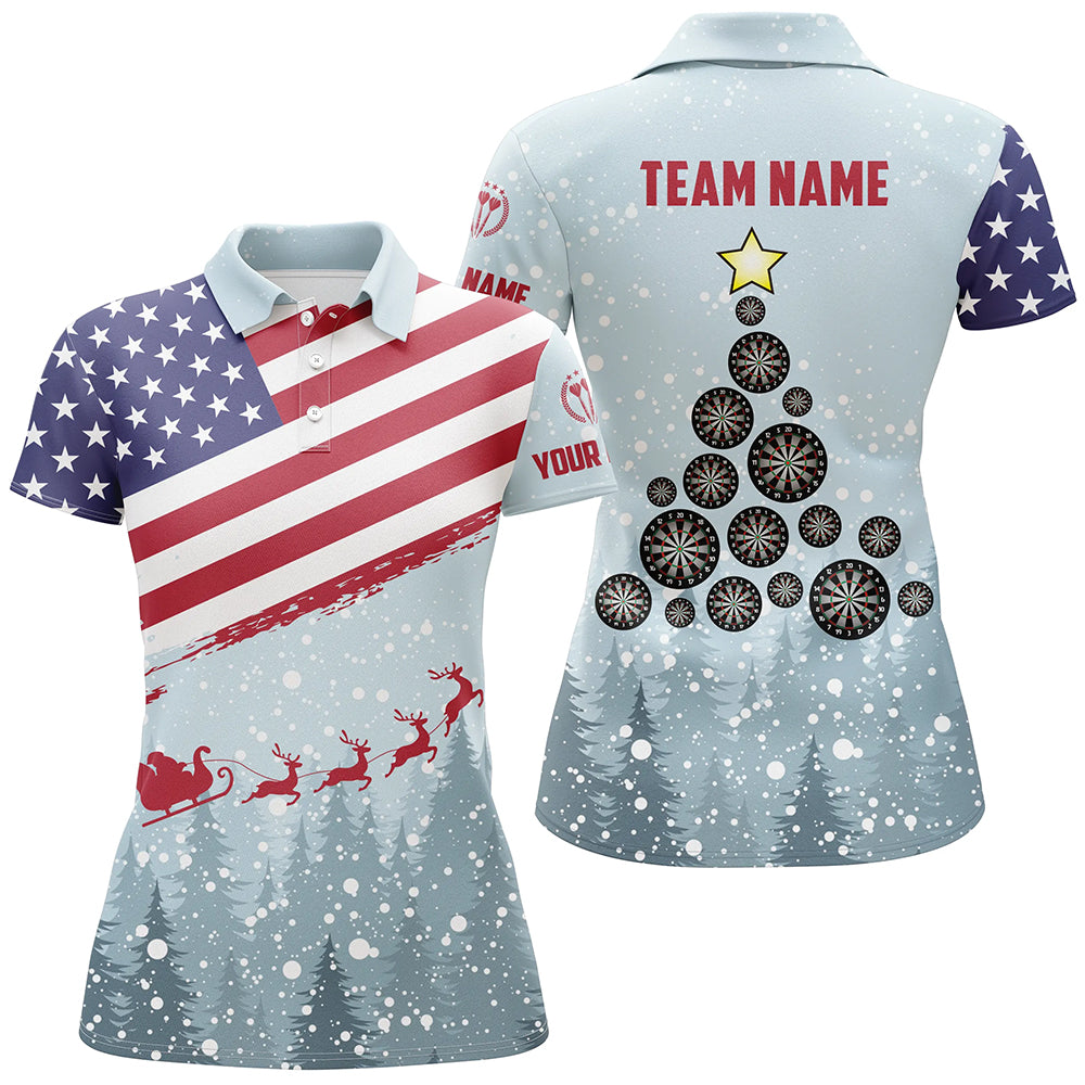 Christmas American Flag Women Darts Polo Shirt Custom Patriotic Dart Jerseys For Women LDT0751