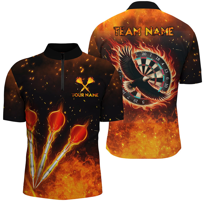 Orange Fire Flame Eagle Darts Quarter Zip Shirt Custom Darts Shirt For Men Dart Jerseys LDT1441