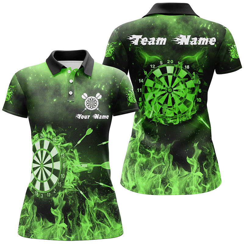 Green Fire Flame Womens Darts Polo Shirts Custom Darts Shirt For Women Dart Jerseys LDT1378