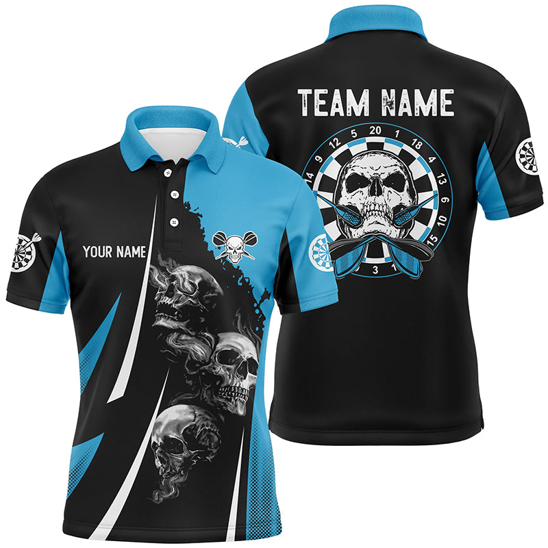 Skull Strike Personalized Darts Polo Shirt Black Blue Custom Skull Dart Jerseys For Men LDT0973