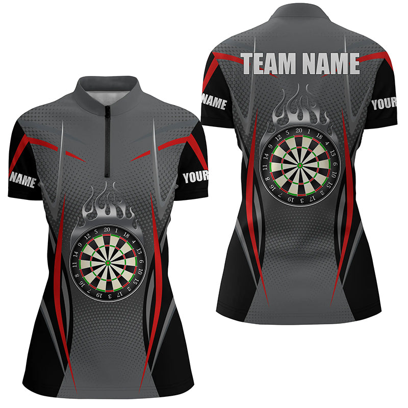 Red Grey Sports Style Darts Quarter Zip Shirt Custom Darts Shirt For Women Dart Jerseys LDT1384