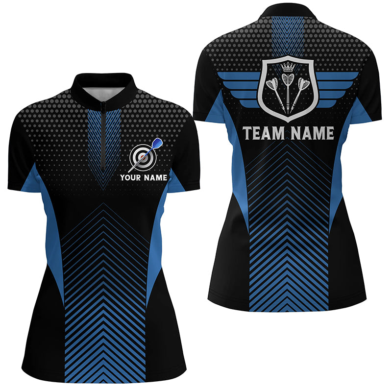 Black Blue Geometric Darts Quarter-Zip Shirt Custom Cool Darts Shirt For Women Dart Jersey LDT0779