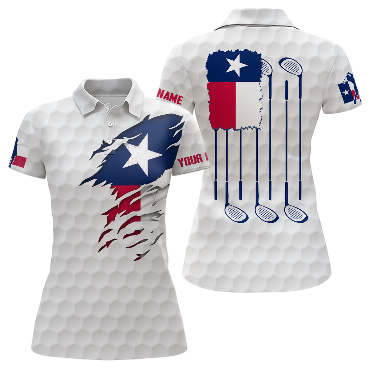 Retro Texas Flag White Golf Pattern Polo Shirt Patriotic Golf Shirts For Women Golf Gifts LDT0495