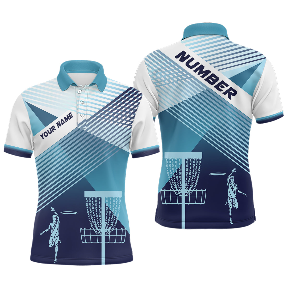 Disc Golf Silhouette White Blue Womens Polo Shirt Personalized Cool Disc Golf Tops For Women LDT0609