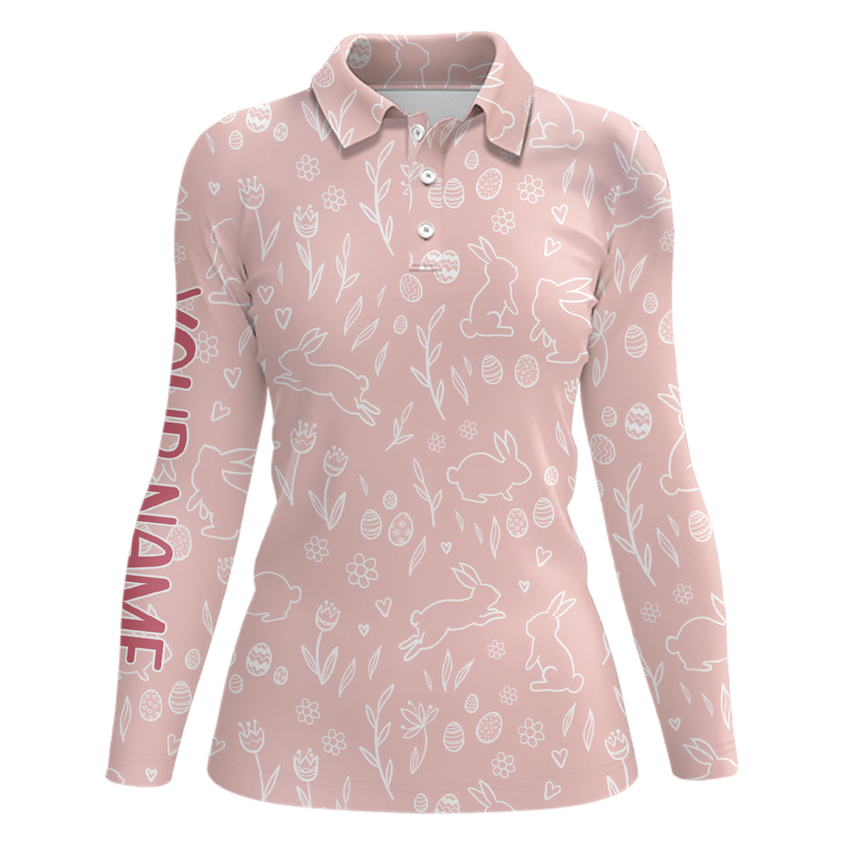 Pink Cute Easter Eggs & Bunnies Womens Golf Polo Shirt Custom Easter Day Golf Tops For Women LDT1335