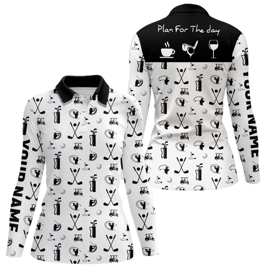 Black White Plan For The Day Golf Icons Polo Shirt Custom Golf Shirts For Women Golf Gifts LDT0392