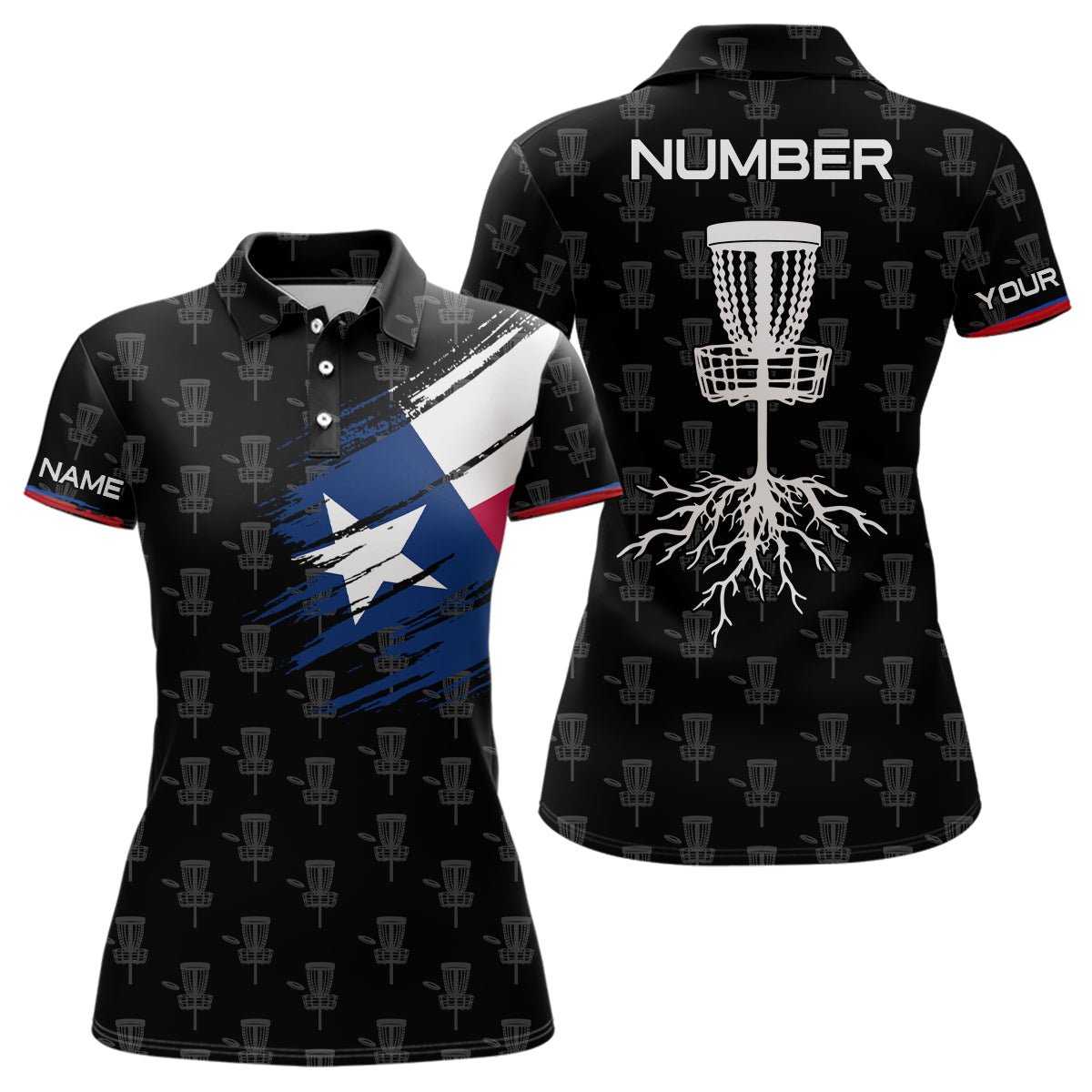 Disc Golf Pattern Texas Flag Basket Tree Customized Patriotic Disc Golf Shirts For Women LDT1482
