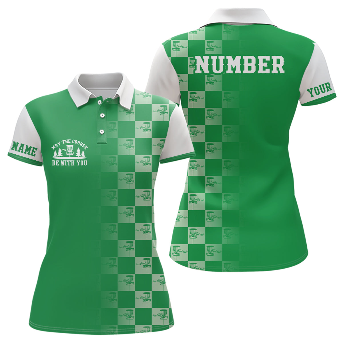 Gradient Green White Checkered Pattern Disc Golf Polo Shirt Custom Disc Golf Tops For Women LDT0955