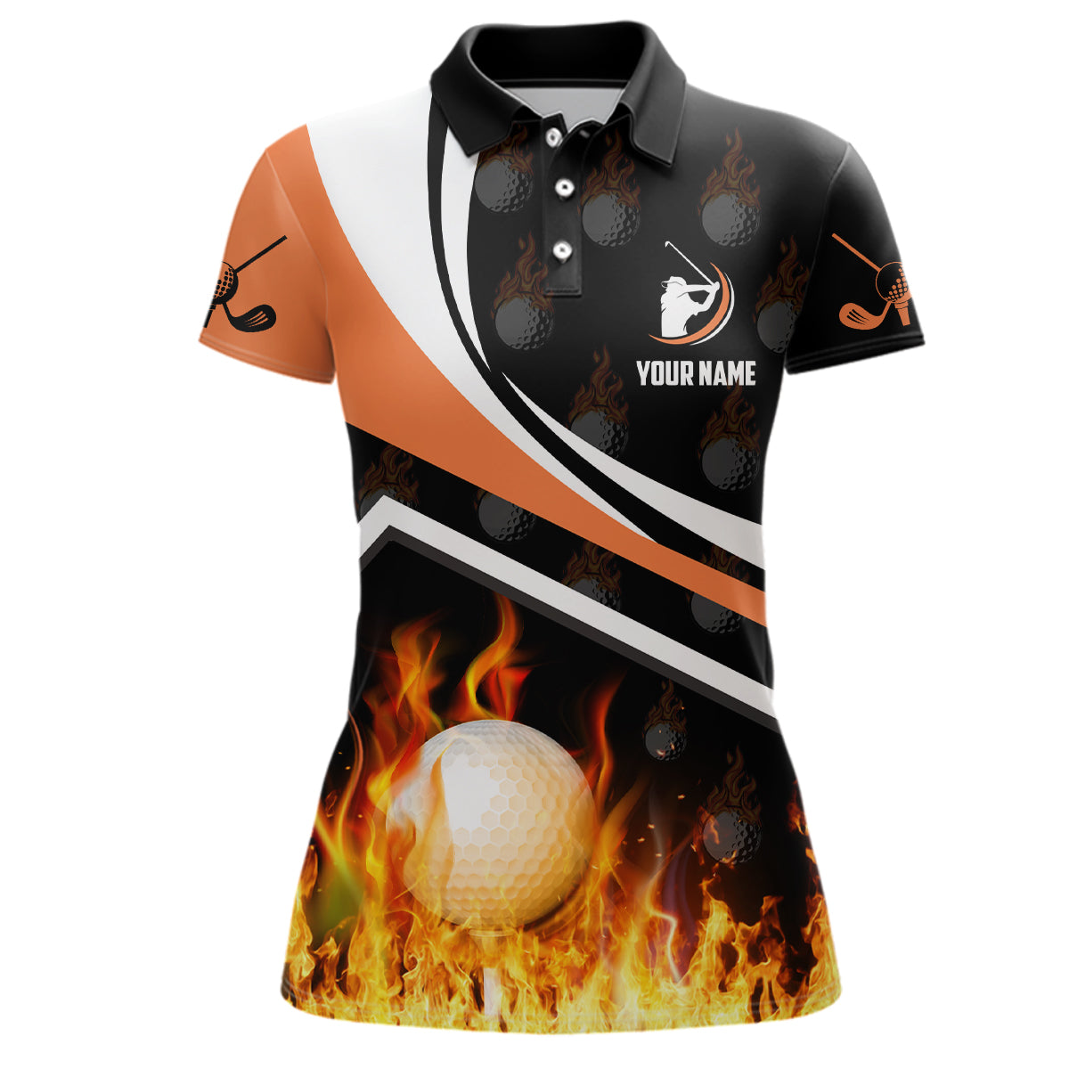 Personalized Womens Golf Ball Fire Flame Orange Style Custom Golf Shirts For Women, Golf Gift LDT0172