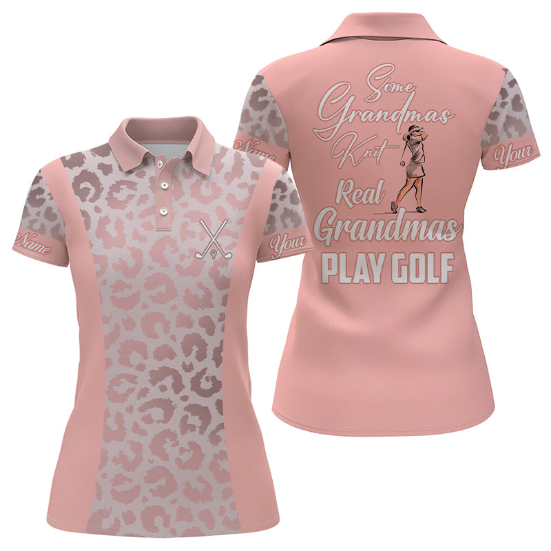 Some Grandmas Knit Real Grandmas Play Golf Women Polo Shirt, Leopard Print Pink Golf Shirt LDT0001