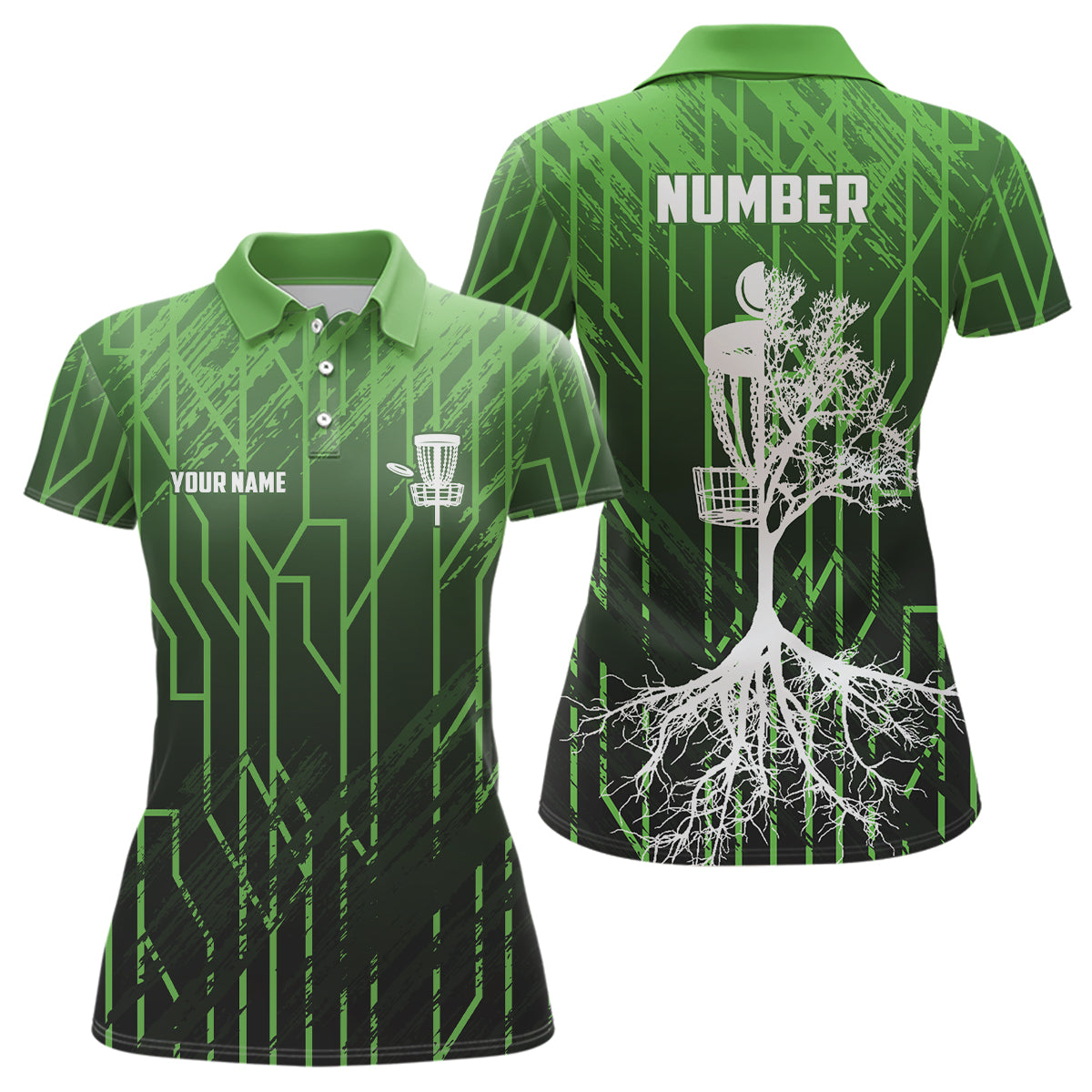 Green Womens Disc Golf Polo Shirt Custom Number Disc Golf Tops For Women Disc Golf Basket LDT1012