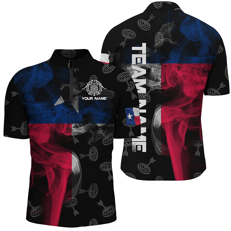 Personalized Vintage Smoke Texas Flag Archery Quarter-Zip Shirts For Men, 3D Target Archery Jerseys VHM0793