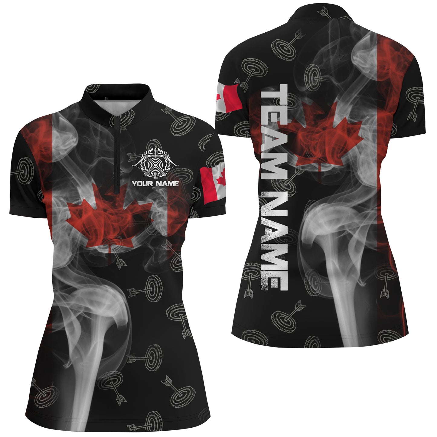 Personalized Vintage Smoke Canadian Flag Archery Quarter-Zip Shirts For Women, Target Archery Jerseys VHM0794